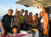 On the boat on swim with whales holiday in Tonga